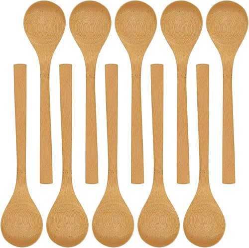BambooMN Cuchara de sopa de bambú sólido reutilizable de 8 pulgadas, cubiertos de comedor, utensilios de cocina, 10 piezas