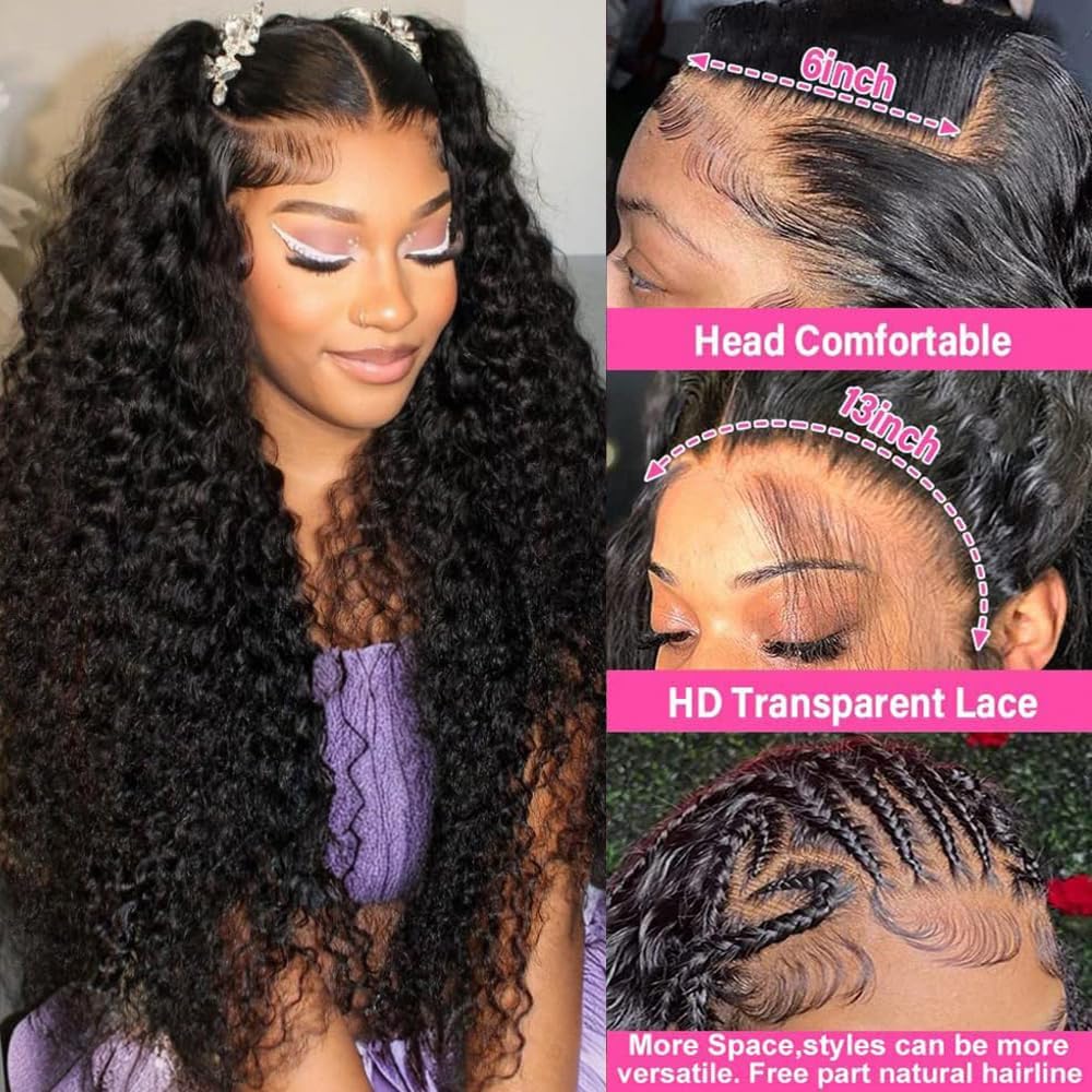 Water Wave 13x6 Lace Front Wigs Human Hair HD Transparent Lace Frontal Wigs Human Hair Pre Plucked 200% Density Water Wave Wig for Black Women Natural Color (26 Inch)
