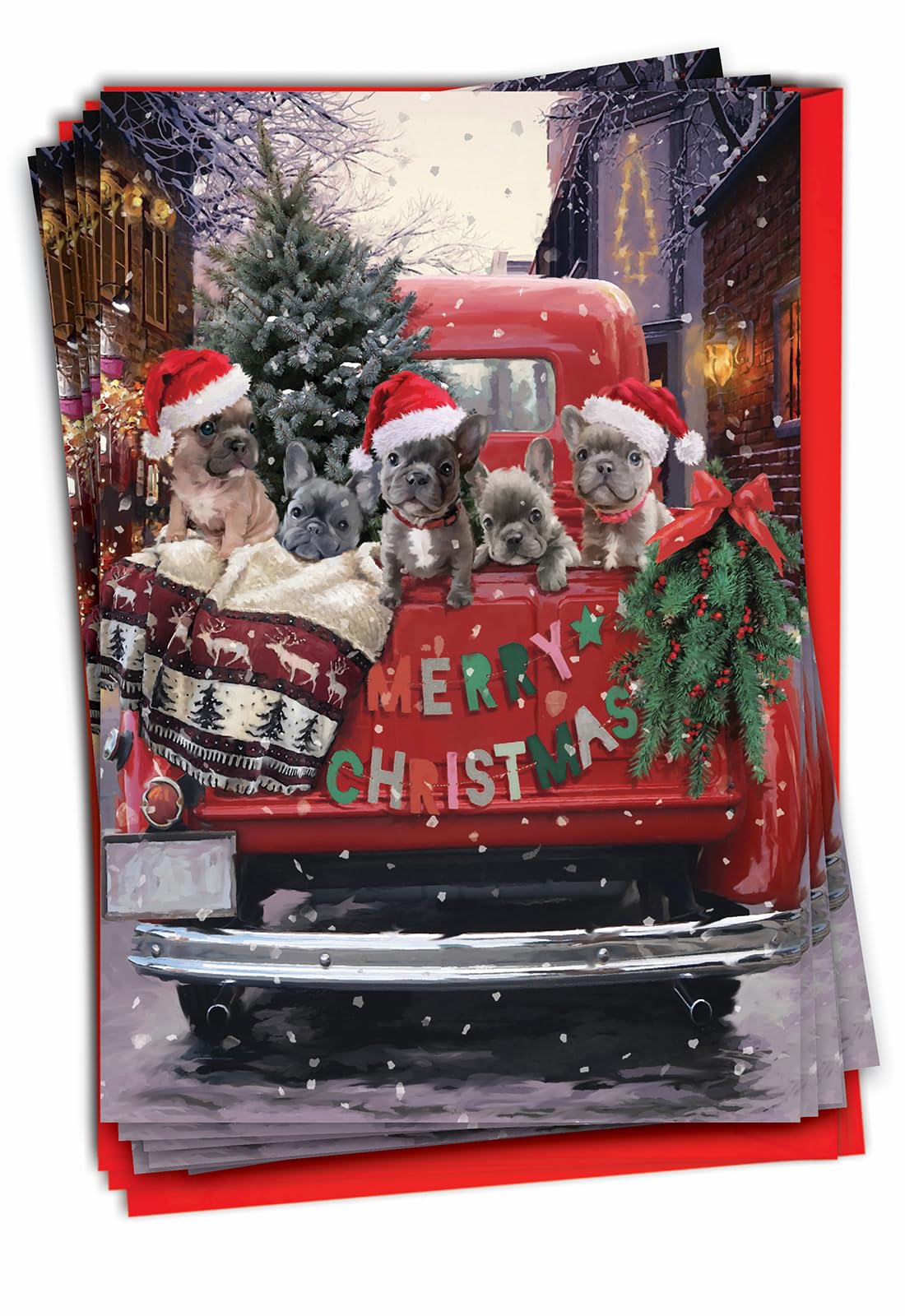 The Best Card Company C3375JXSG-B12x1 Lot de 12 cartes de vœux de Noël avec enveloppes 12 motifs et 12 enveloppes de 12 cartes de vœux de Noël Rouge