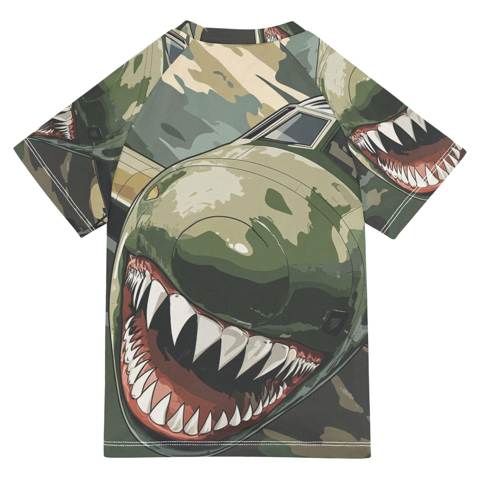Jucciaco Boys Swing Shirts Shark Airplane Camo Fighter Rashguard Short Sleeve Kids T-Shirts Sun UPF 50+
