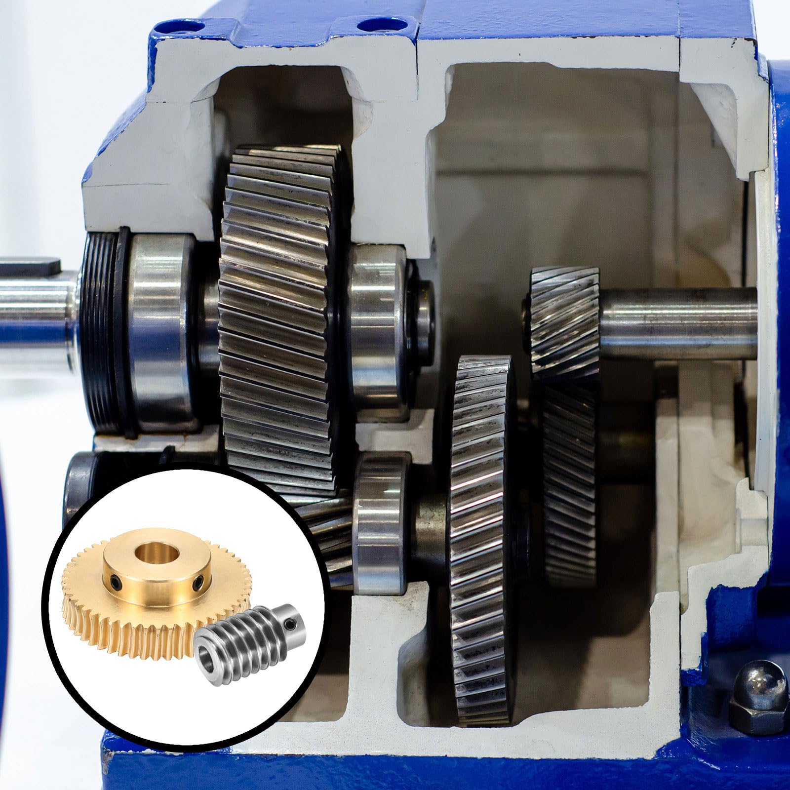 QUARKZMAN Ingranaggio A Vite Senza Fine 50T 1 Modulo Rapporto Riduzione 50:1 Rotazione Destra Ruota Riduzione Trasmissione (Ingranaggio Ottone-Foro 12mm Asta Acciaio #45 Foro 5mm)