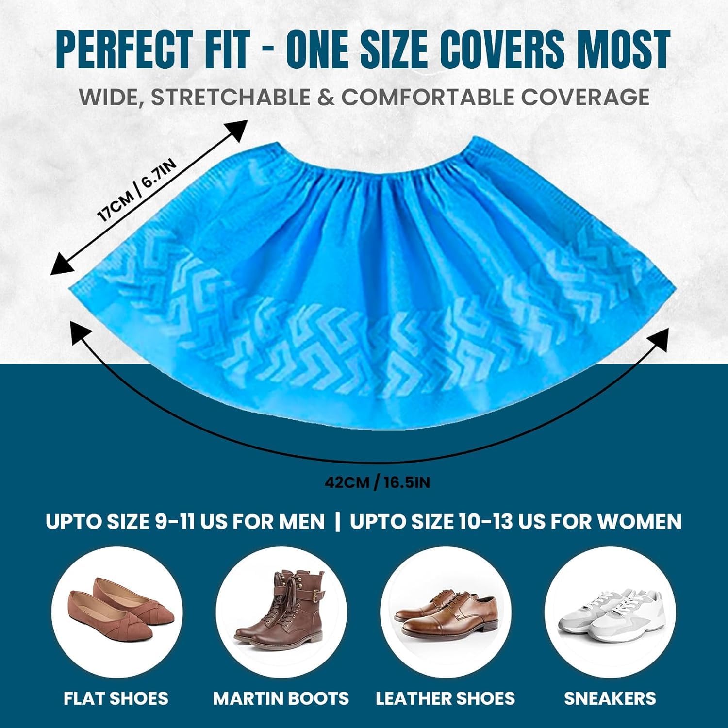 Disposable Shoe Covers, Blue, One Size Fits Most, Stretchable, Non-Slip, 100 Pack(50pair)