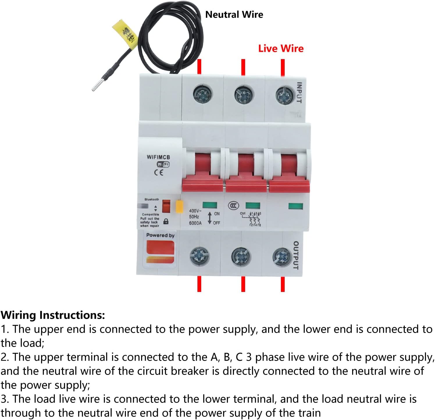 3P Circuit Breaker, PA66 Shell Cloud Server APP Control Leakage Protection Switch with Safety Lock for Power Supply Equipment for Outdoor Lighting(32a)
