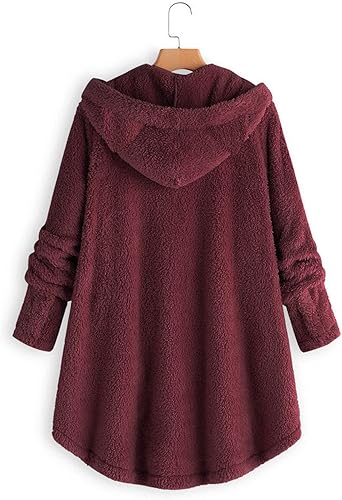 Miniatura 3 de Qeaghou Abrigos de invierno para mujer, lindos gatos, chaqueta gruesa y cálida con capucha de manga larga, abrigos de forro polar mullido con botones