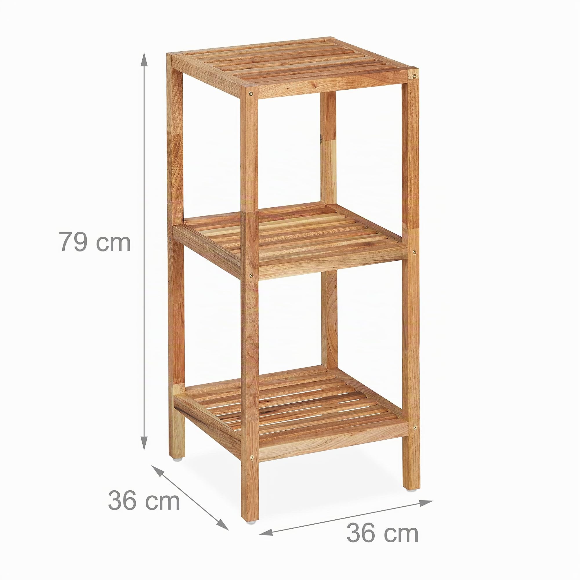 Relaxdays Scaffale da Bagno in Legno di Noce, HLP: 79 x 36 x 36 cm, 3 Ripiani, Mobiletto Salvaspazio Cucina, Naturale