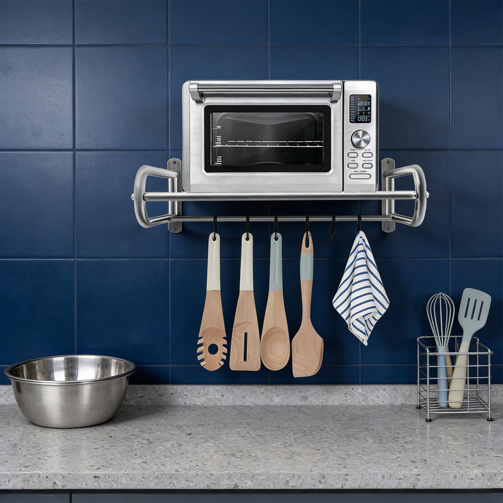 Mensola per microonde in acciaio inox con ganci, supporto da parete per forno a microonde