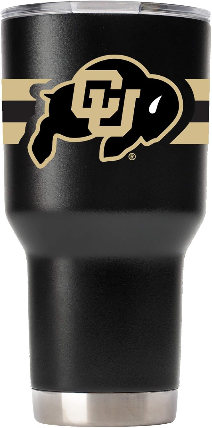 Gametime Sidekicks Colorado 30oz Black Tumbler - Officially Licensed, 18/8 Stainless Steel, Double-walled, Vacuum-insulated, UV LED Printed Logos, Sweatless, Stays Hot/Cold - 360 Wrap