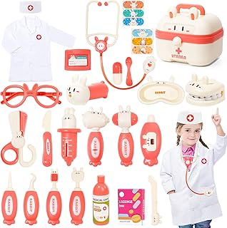 Doctor Kit for Toddlers 3-5 Dentist Kit for Kids Doctor Playset Dress Up & Pretend Play with Doctor Costume Stethoscope Medical Veterinarian Kit Role Play Halloween Birthday Gifts 3 4 5 6 Girls