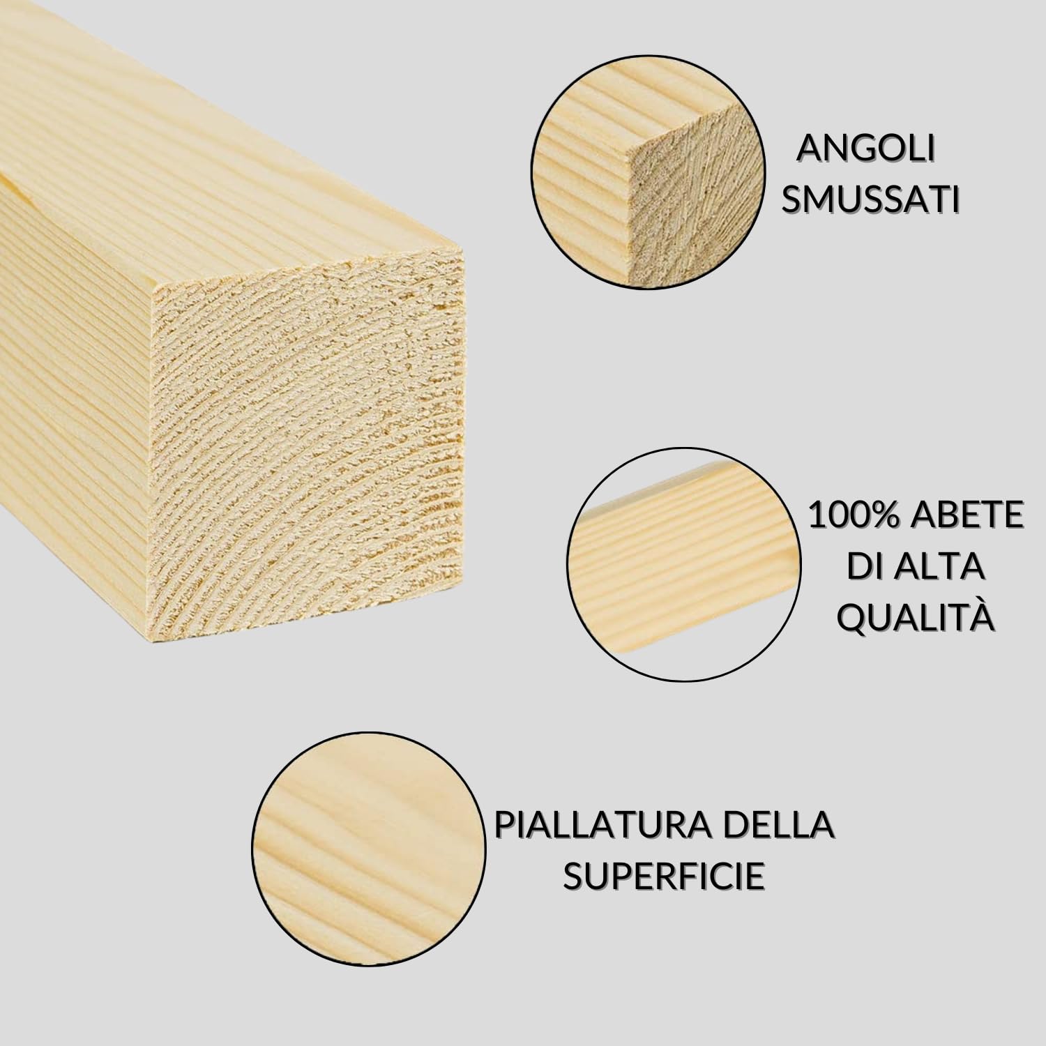 TWE Listelli Legno Massello Abete x 2 Metri diverse Dimensioni Piallati su Quattro Lati con Smusso su Spigoli Made in Italy Confezione da 2 pz (50x50) mm