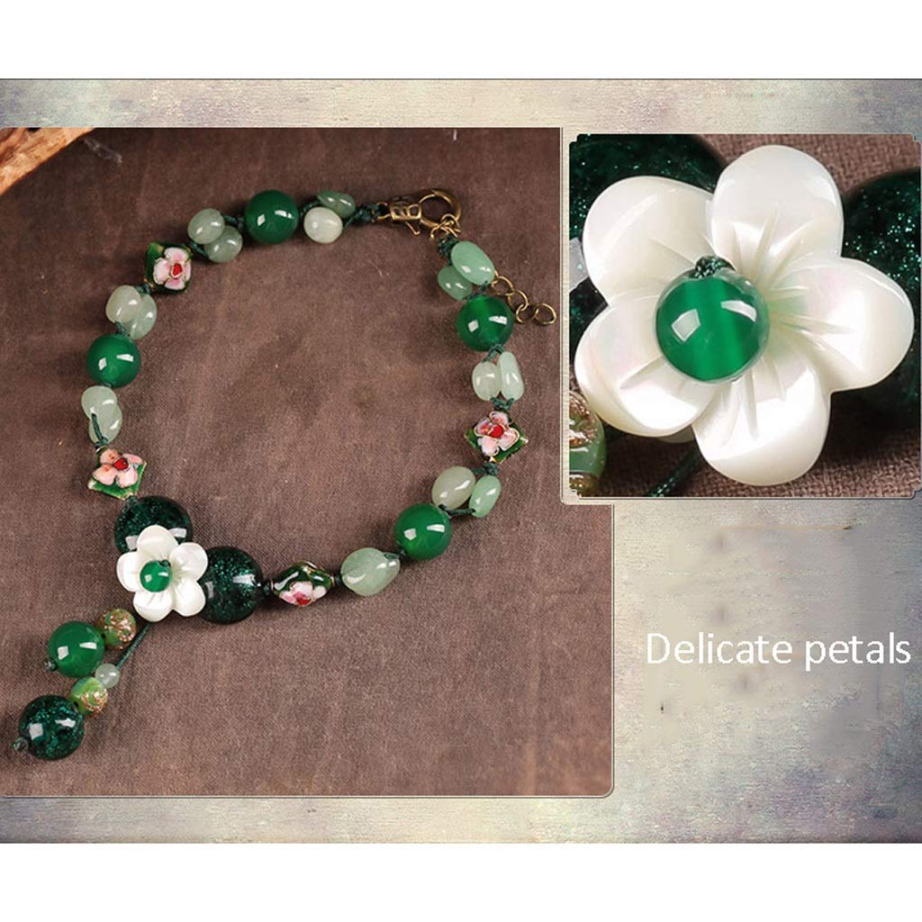 LNNSHX Cavigliera da Donna Squisiti Gioielli per Piedi in Vetro Verde Braccialetti a Lunghezza Regolabile con Catena Cinese Vintage con Perline Fatti a Mano