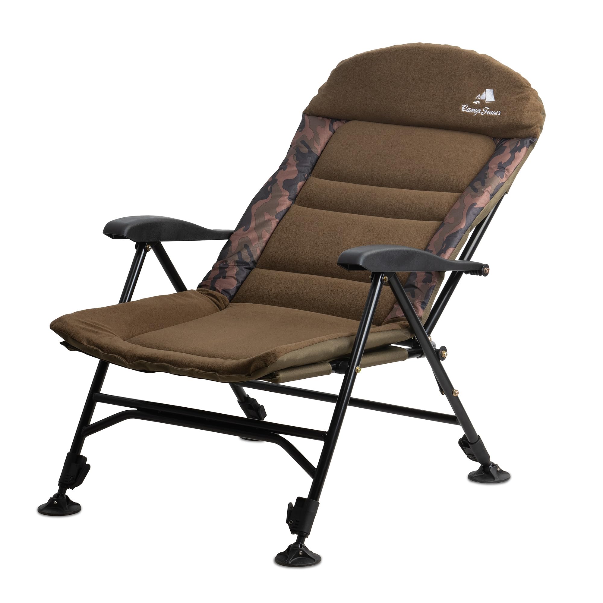 CampFeuer Angelstuhl Camouflage braun | Höhenverstellbarer Campingstuhl | Faltbarer Karpfenstuhl | Outdoor Travelchair für Camping, Zelten, Angeln | Fischerstuhl klappbar, Carp Chair, Angelliege