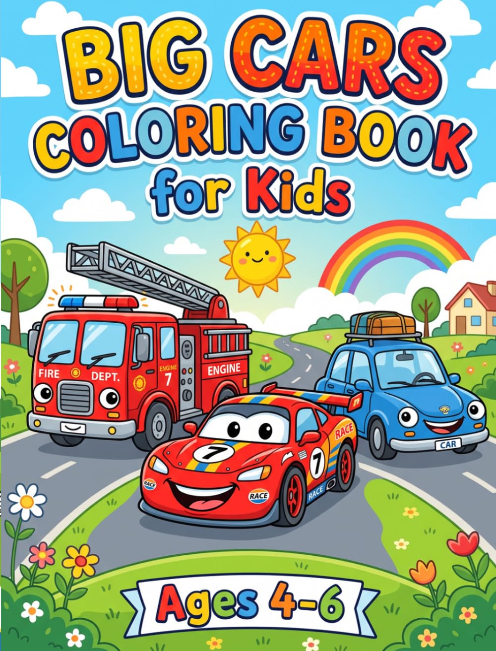 Big Cars Coloring Book For Kids: Large, Simple Vehicle Coloring Pages for Preschool and Kindergarten| Ages (4-6)