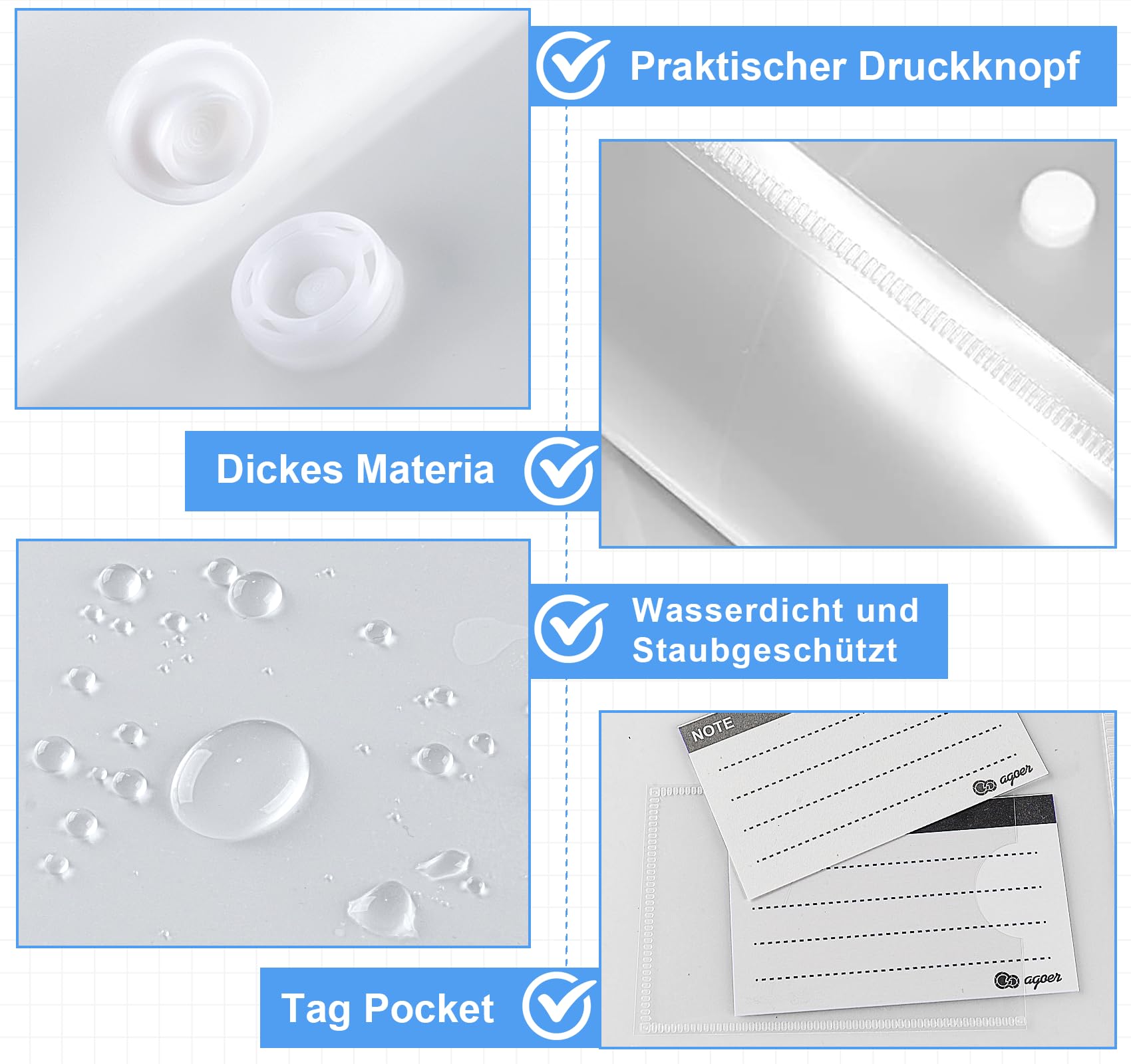 Agoer Clear Plastic Wallets A5, 48 PCS Plastic Envelopes A5 Document Wallet with Popper - Image 3