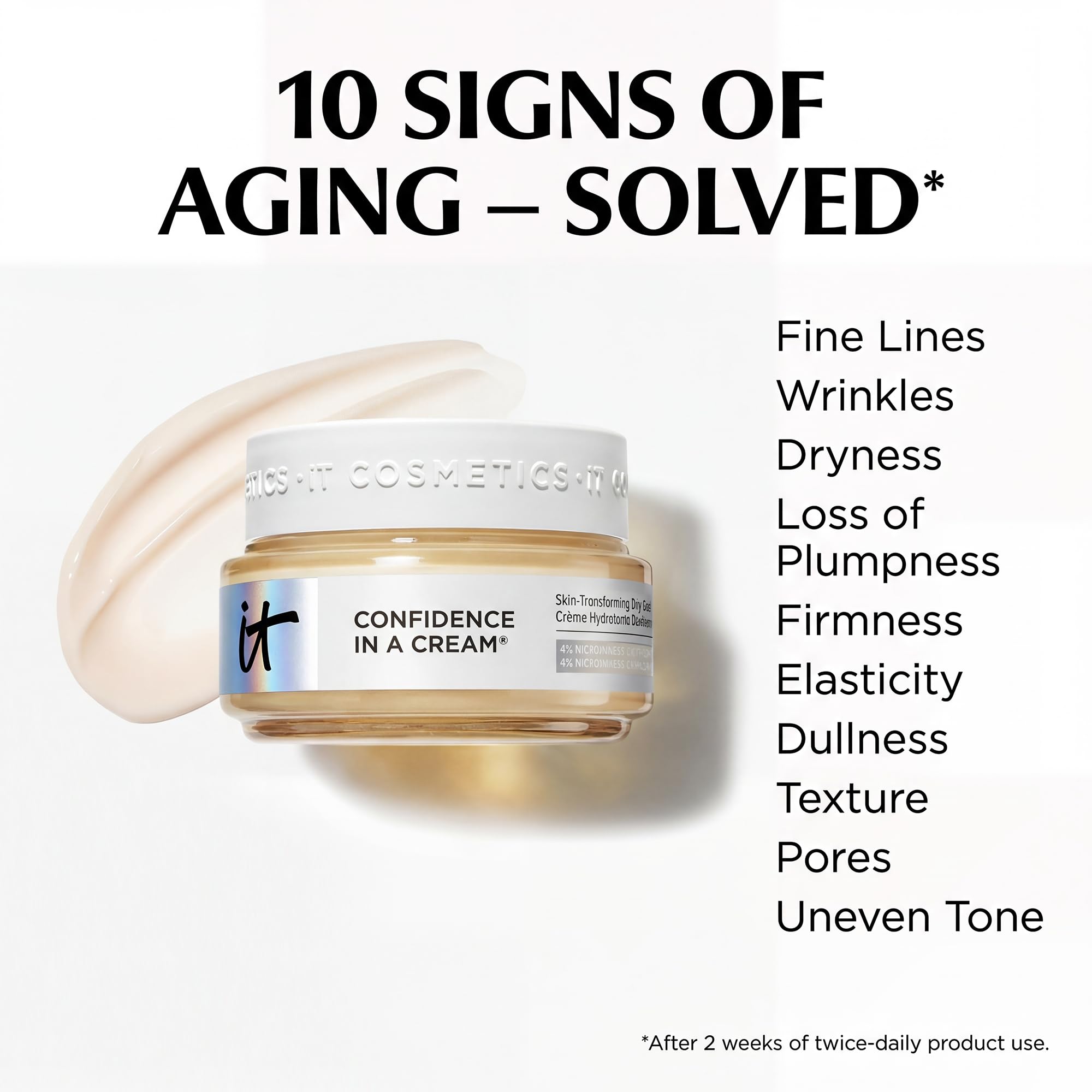 IT Cosmetics, Crema Antiedad Hidratante, Apta para Todo Tipo de Pieles, Mejora la Firmeza y Combate los Signos de la Edad, Hasta 48 Horas de Hidratación, Confidence In a Cream, 60 ml
