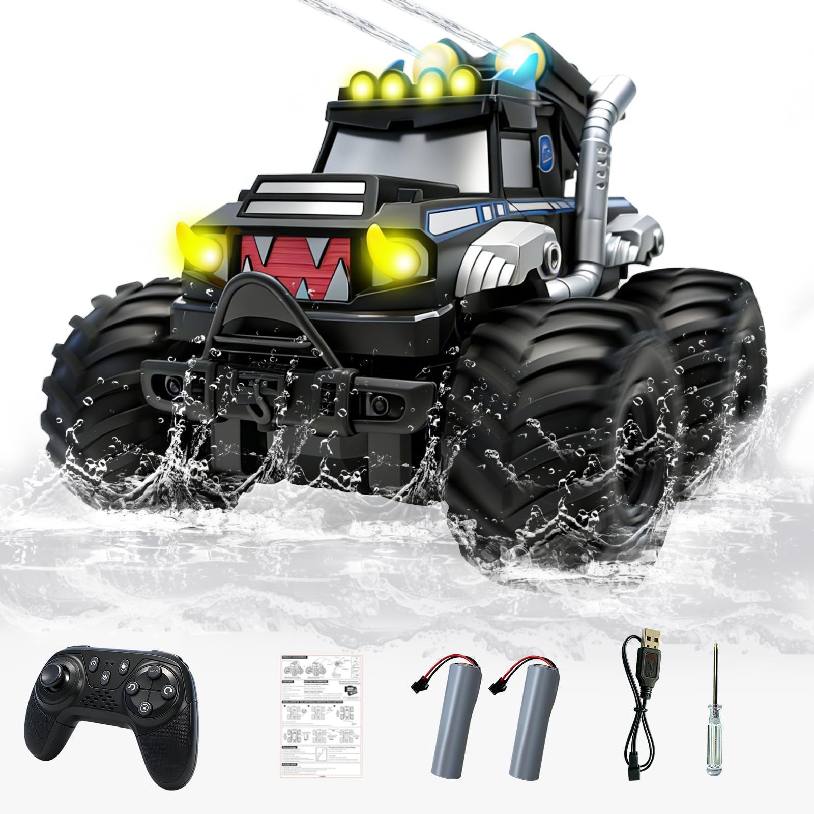 3-in-1 RC Car,Amphibious Remote Control Car for Girls, RC Boat/Water Gun, 2.4GHz All Terrain Pink Waterproof Monster Trucks for Girls,Indoor & Outdoor Play,Pool Toys Birthday Gift for Kids (Black)