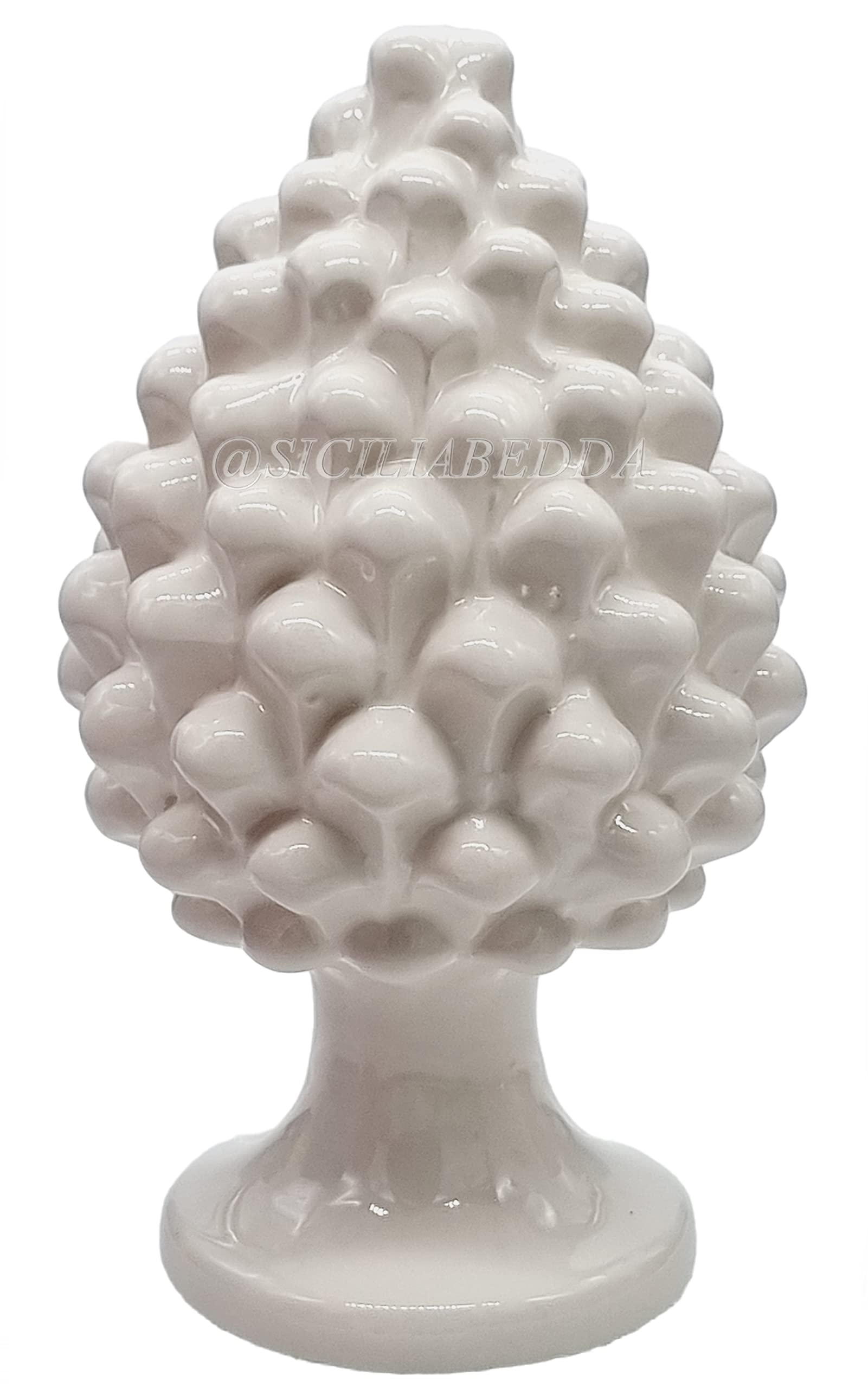 Sicilia Bedda White - Sicilian Ceramic Pinecone - Made Entirely By Hand - Decorative Pine Cone (Glossy 18_X_11cm)