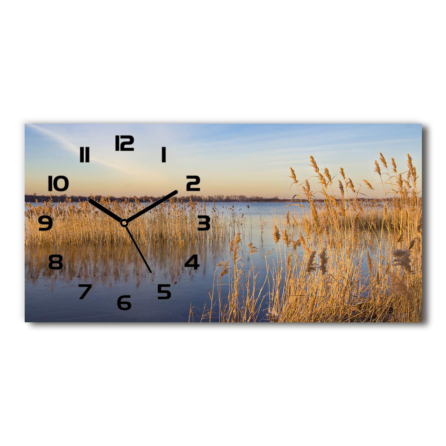 Tulup Wanduhr Aus Gehärtetem Glas – 60x30 Cm, Schwarze Zeiger, Motiv 'Kaffee In Einer Tasse', Stilvolle Küchenuhr
