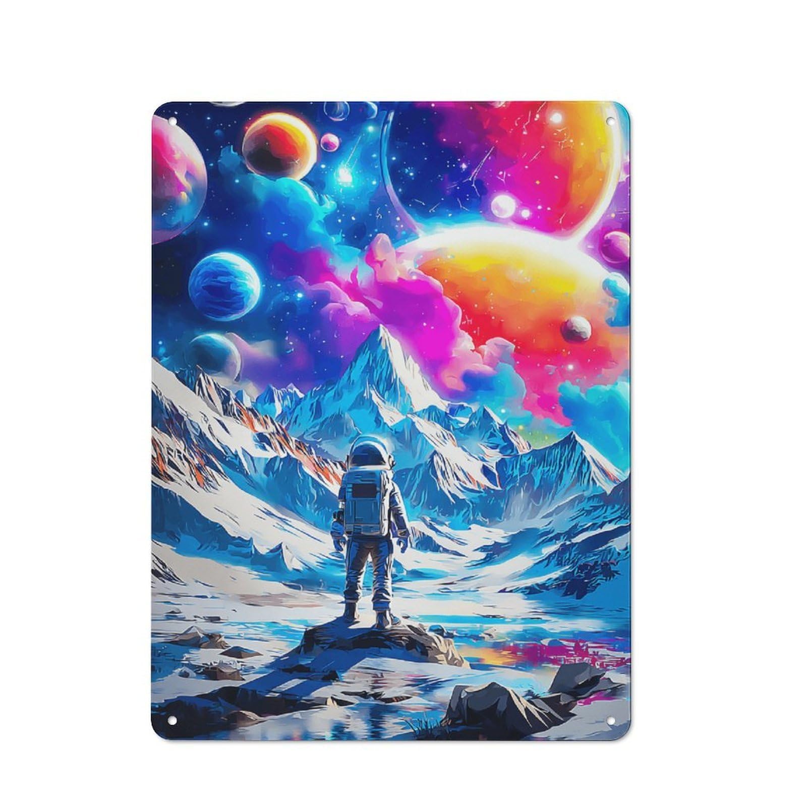 Junmoney Astronaut On Alien Planet Metal Sign 40X30cm With For Workshop Wall, Rustic Decor, Wall Decoration For Workshops And Hobby Rooms