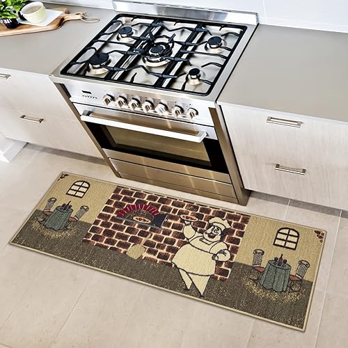 Immagine del prodotto Ottomanson Passatoia da cucina con motivo cuoco, collezione Siesta, fondo in gomma, 50 cm x 150 cm, colore: Beige con motivo cuoco