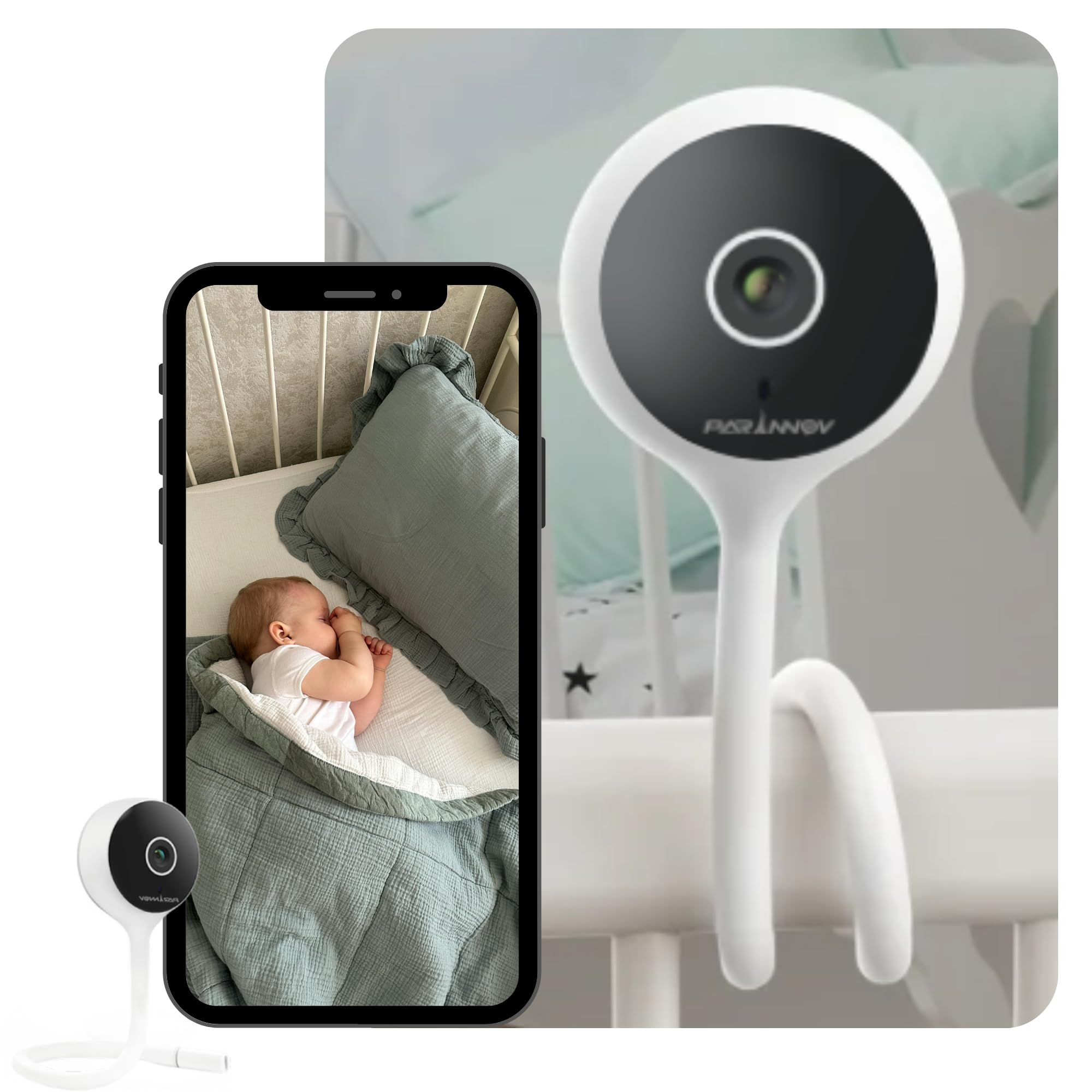 2K(3MP) Baby Monitor, Baby Monitor Video e Audio, Avviso di Pianto e Movimento, Notturna, Walkie-Talkie, Monitoraggio della Temp. e Umidità, Ninne Nanne, Asta di Montaggio Regolabile, Alexa