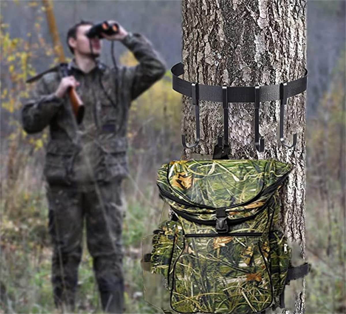 Scosao Treestand Cinghia con Ganci per Appendere Attrezzatura da Caccia, Supporto per Albero per Campeggio