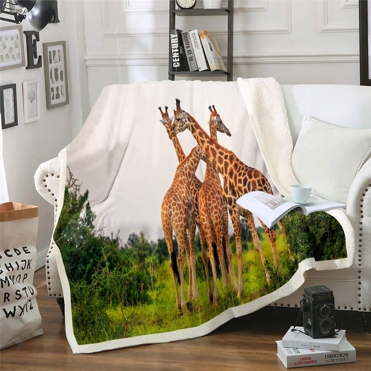 Coperta in pile con giraffa a tema animali zoo, coperta per bambini, ragazzi, ragazze, adolescenti, safari selvatici, coperta sherpa a tema natura selvatica, coperta sfocata per lettino, coperta di