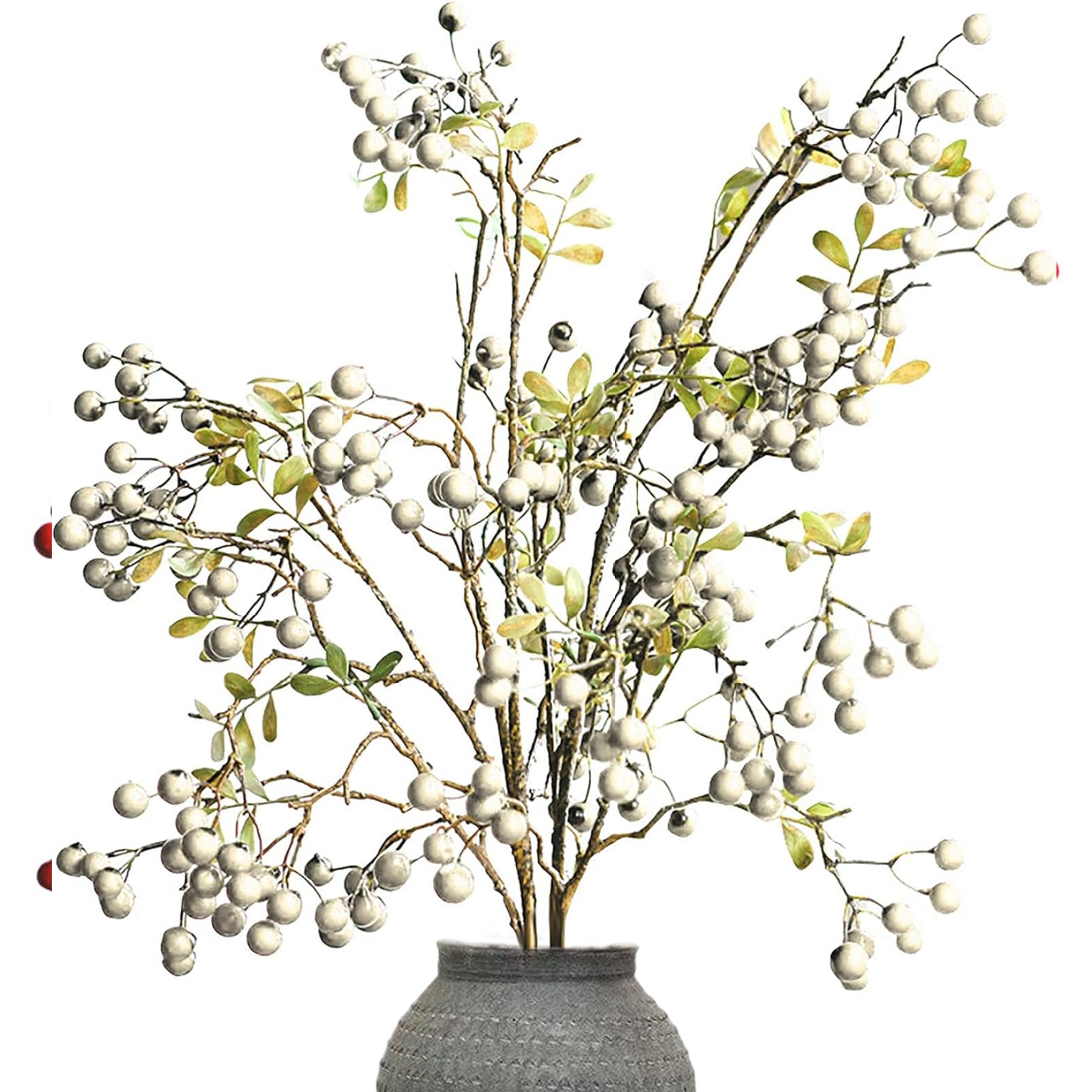 Nukinp 3Pcs Artificial Berry Stems 27.6 Inches Berries Lifelike Red Berry Picks with Green Leaves Artificial Plants Table Centerpiece for Christmas Tree Wedding Holiday Decor White