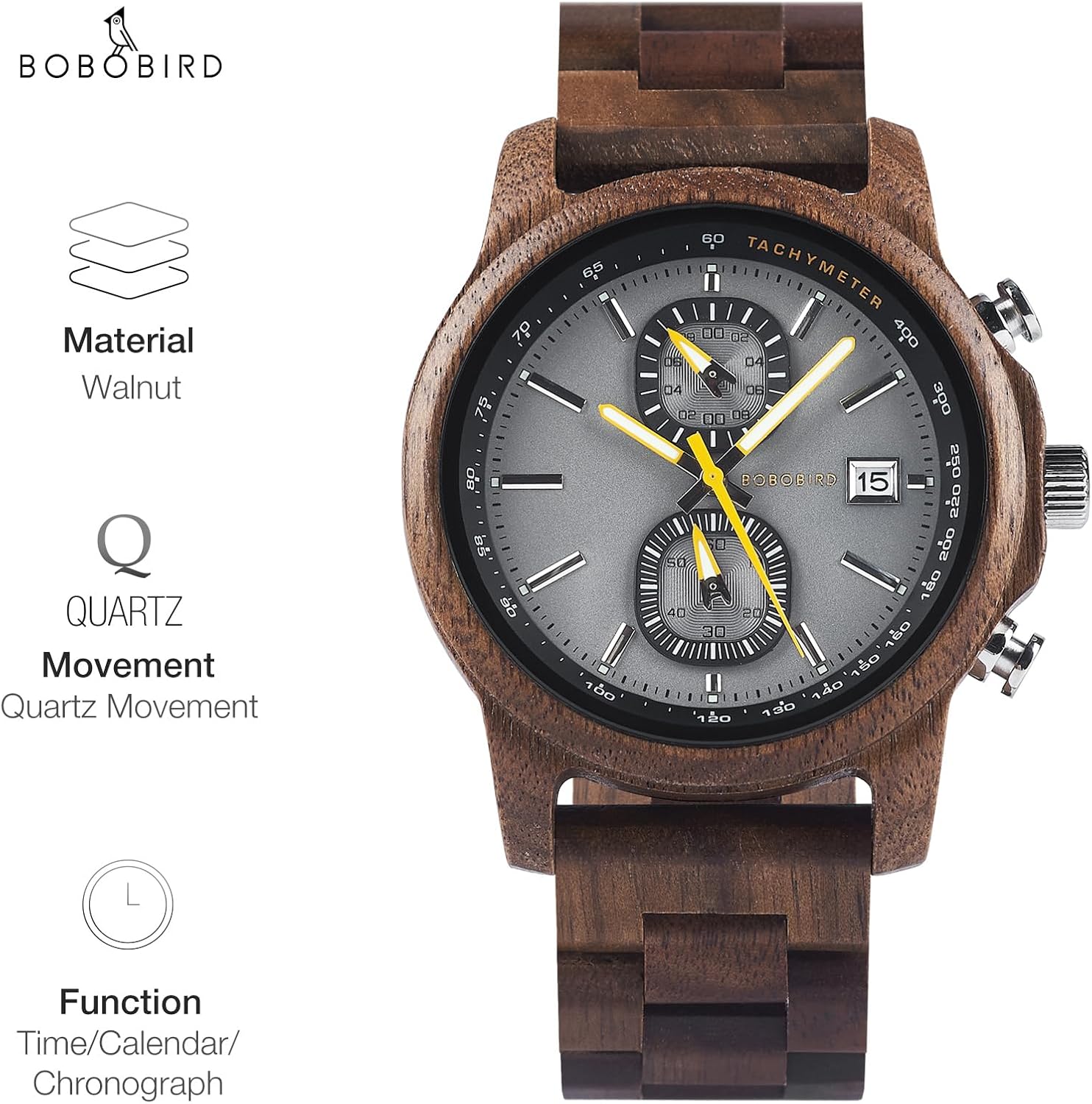 BOBO BIRD Wooden Watch for Men Women Ultra-Light 50g Luminous Hands Chronograph Date Casual Business Gift - Image 4