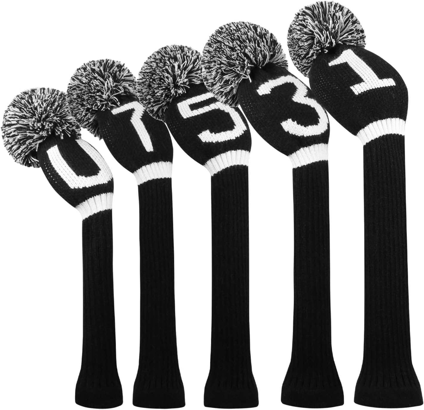 Golf Head Covers for Woods 5 PCS Knit Golf Club Cover Driver Cover*1 Fairway Wood*2 Hybrid (UT)*2