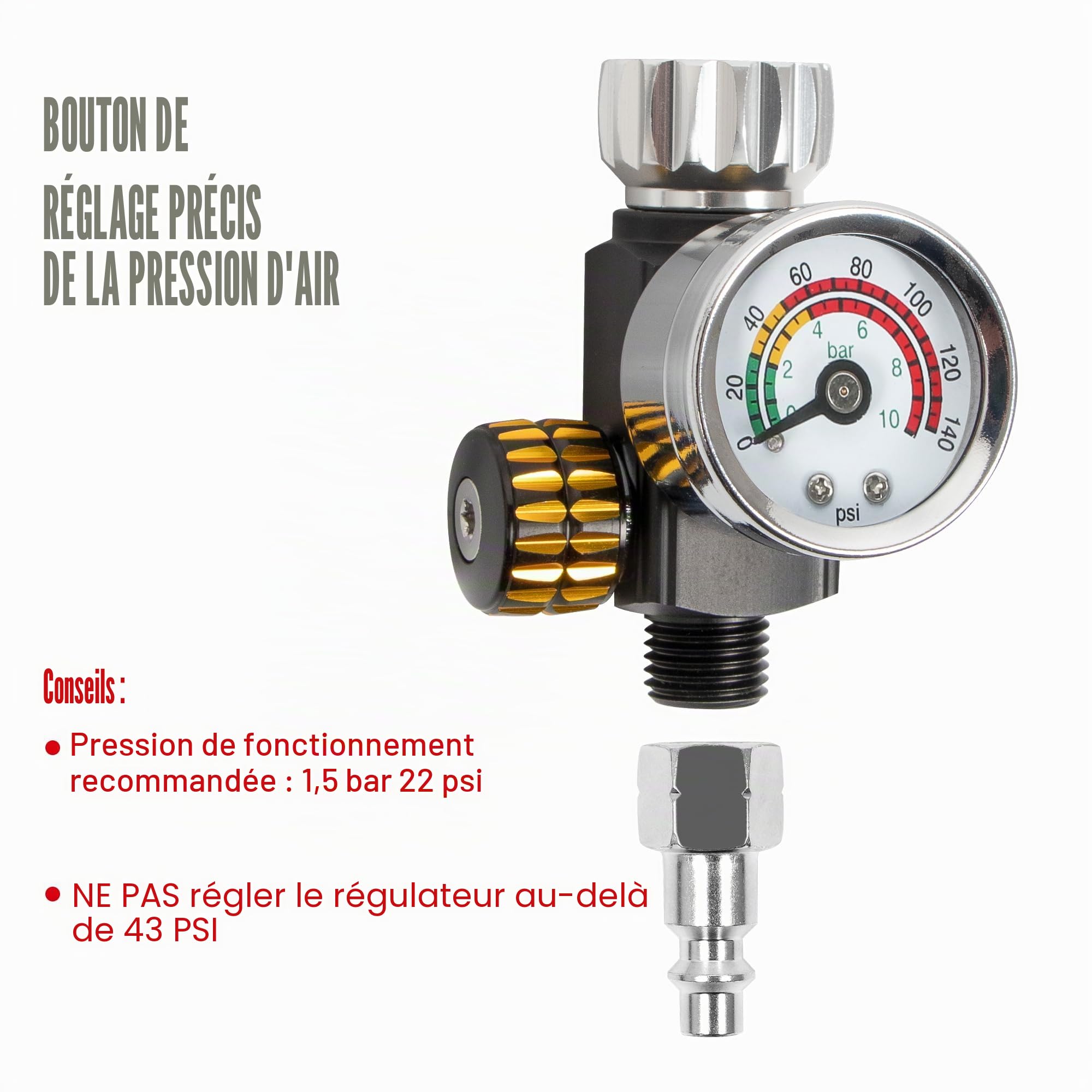 BEETRO Pistolet à air HVLP, 600ml Capacité 14.5CFM 30-43psi Buses 1.4mm/1.8mm avec Adaptateur Type 2 Valve de Contrôle d'Air et Filtre Pulvérisateur Professionnel à Alimentation par Gravité Automobile