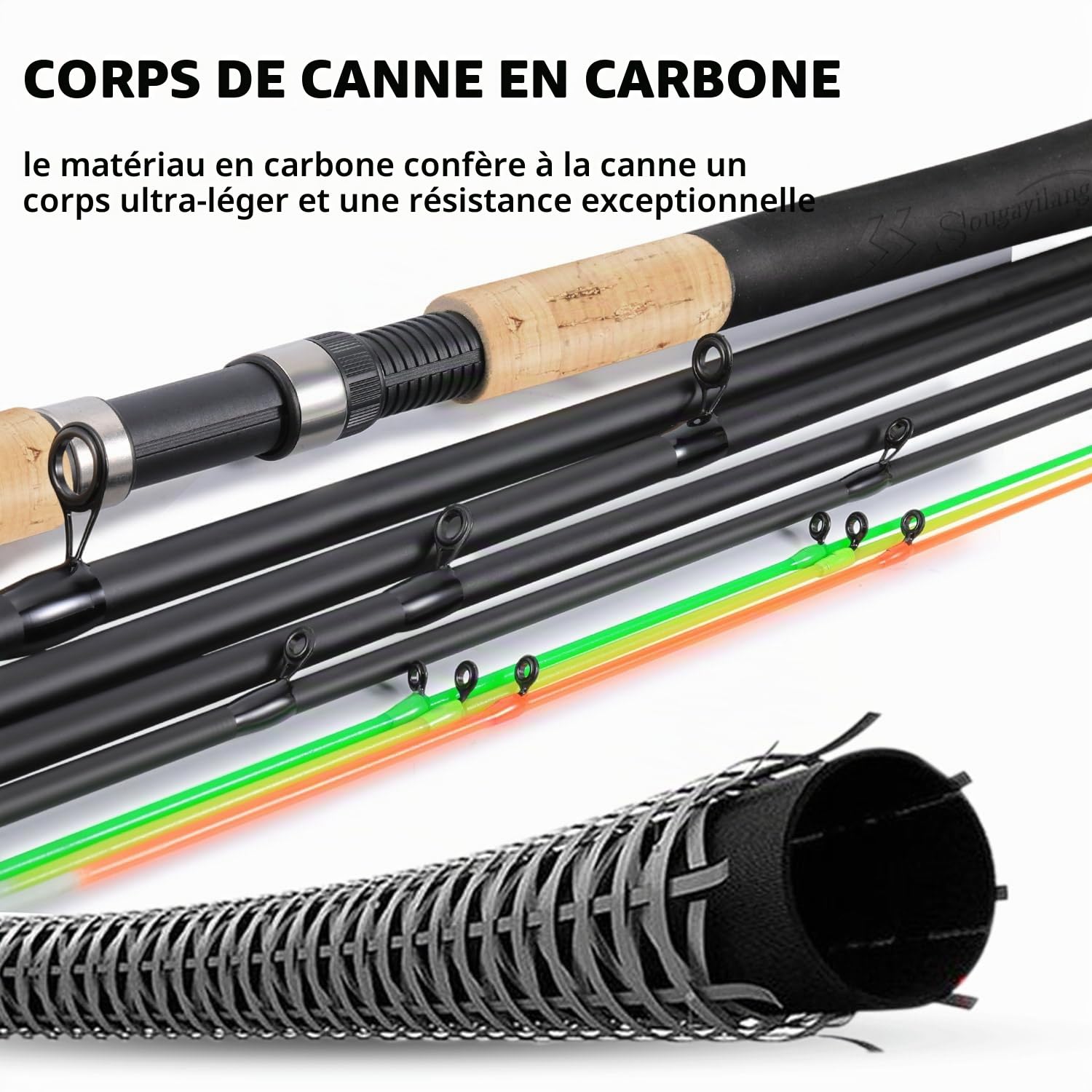Sougayilang Feeder Rod Canne à pêche portable à 3 pointes Spinning Casting Travel Rod Gamme complète Action Carpe Grobrute Multicolore