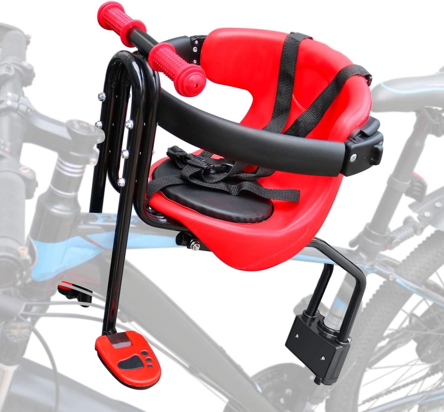 INNOLIFE Baby Bicycle Seat - Front Mounted Child Bike Seat with Handrail, Kids Bike Seat for Adult Bike Red