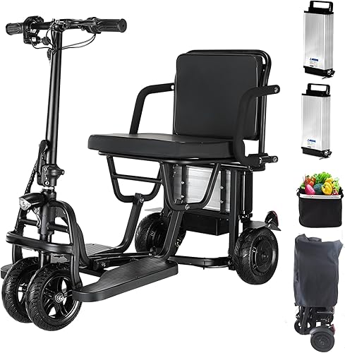 Patinetes de movilidad de 40 millas para adultos, dos ruedas delanteras plegables, 2 baterías antirrobo de 8 Ah, scooter de movilidad plegable