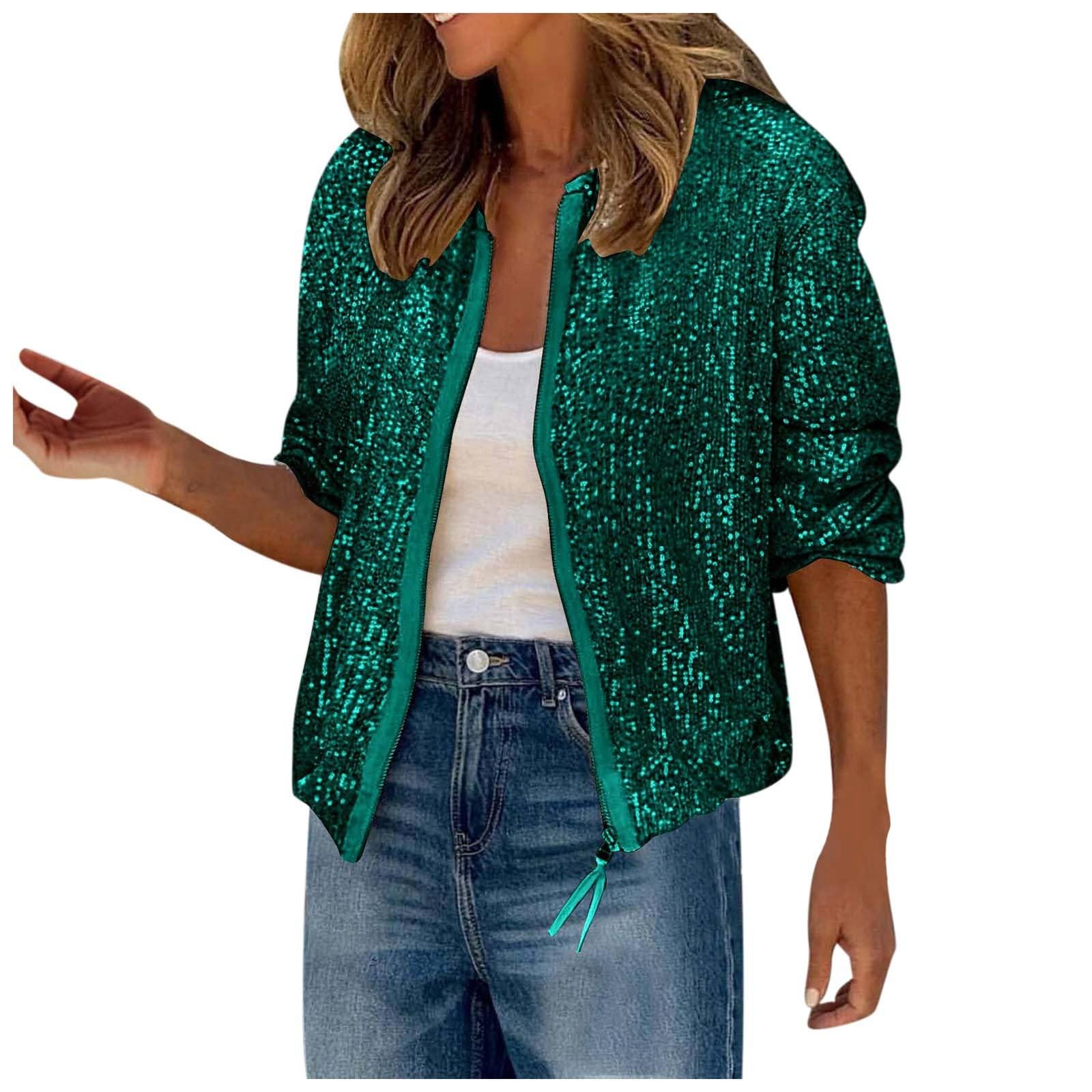 Veste Paillettes Femme Ete Legere Vestes Sequins Bomber à Paillettes Fermeture éclair Blouson Paillette Sparkly Blouson Brillante Scintillante Paillette Cardigan Haut Tops Bolero Chic et Elegant
