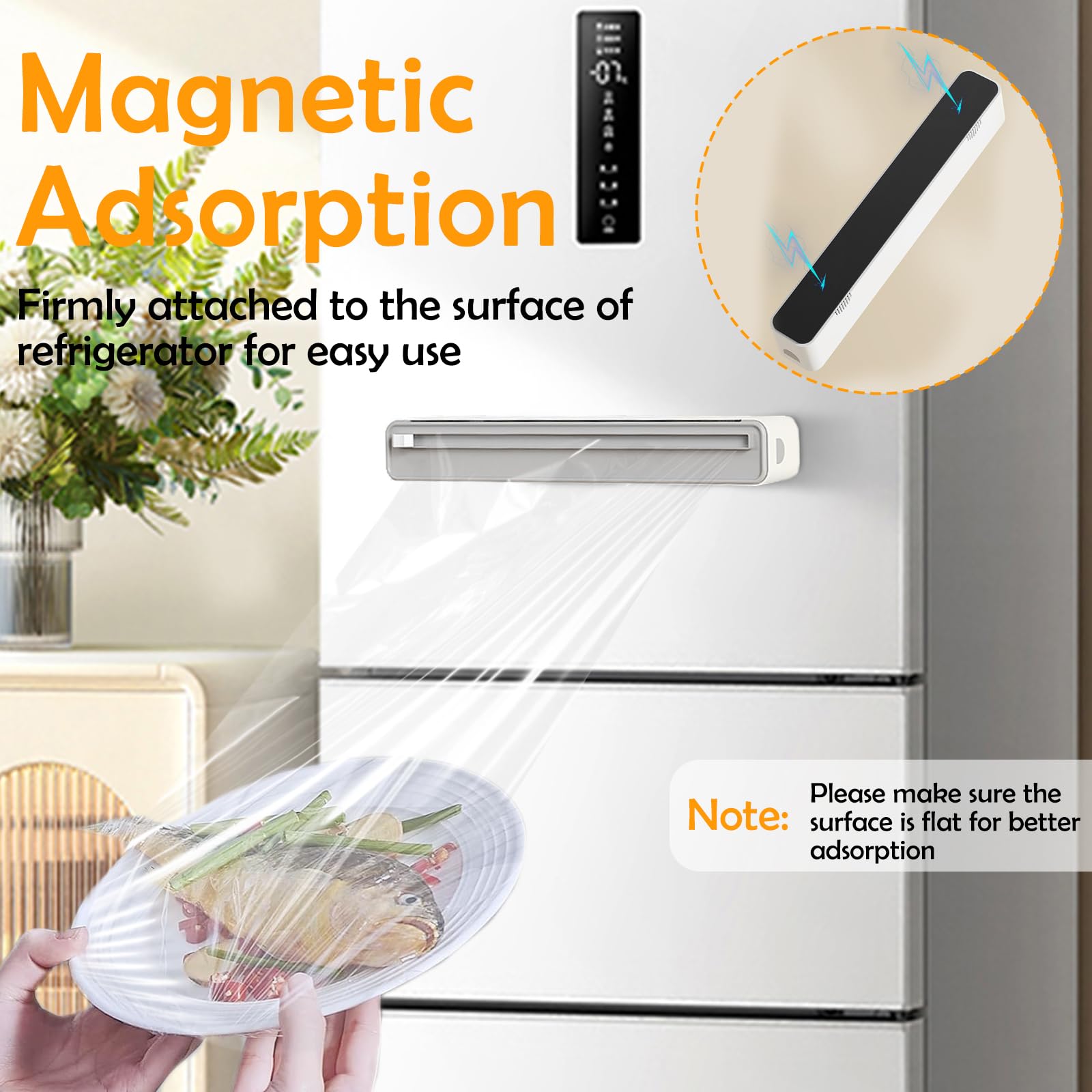 Derouleur Film Alimentaire, Distributeur Papier Aluminium et Film Pratique, Distributeur Film Alimentaire Magnétique, Boîte de Coupe Film Alimentaire, Cling Film Dispenser and Cutter pour Cuisine