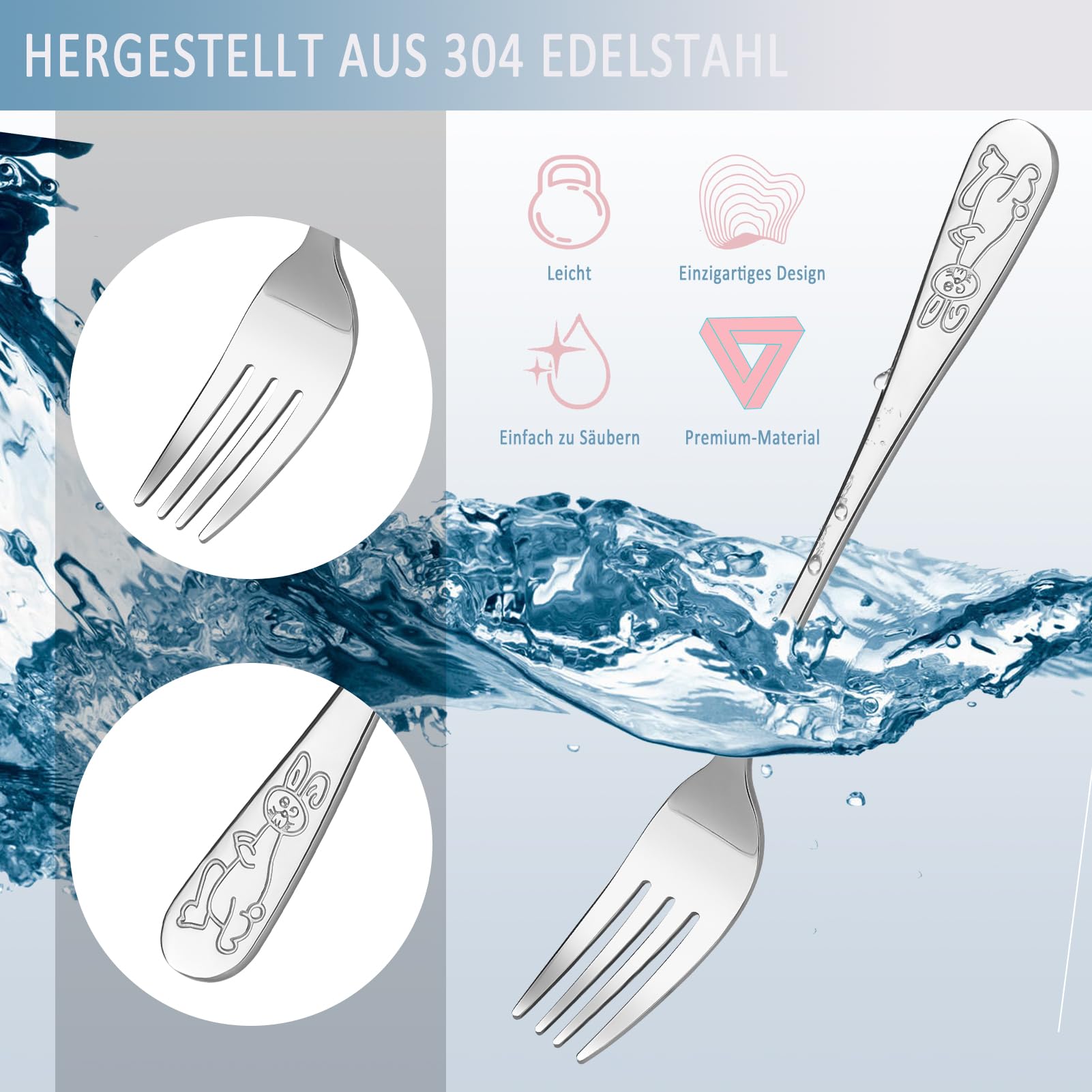 Set De Couverts Personnalisables Pour Enfants – 4 Pièces En Inox, Gravure Possible, Cadeau De Baptême Ou Anniversaire