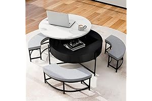 Nesting and Lift Top Round Coffee Table with Stools
