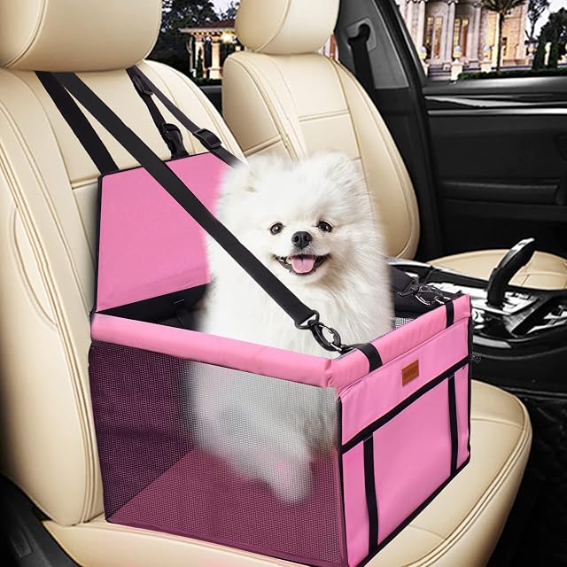 SWIHELP Pet Car Booster Seat Travel Carrier Cage, Oxford Breathable Folding Soft Washable Travel Bags for Dogs Cats Small Pet