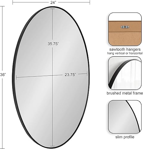 Miniatura 2 de Kate and Laurel Zayda - Espejo de pared con marco ovalado moderno moderno 24 x 36 pulgadas dorado espejo ovalado minimalista de metal con curvas
