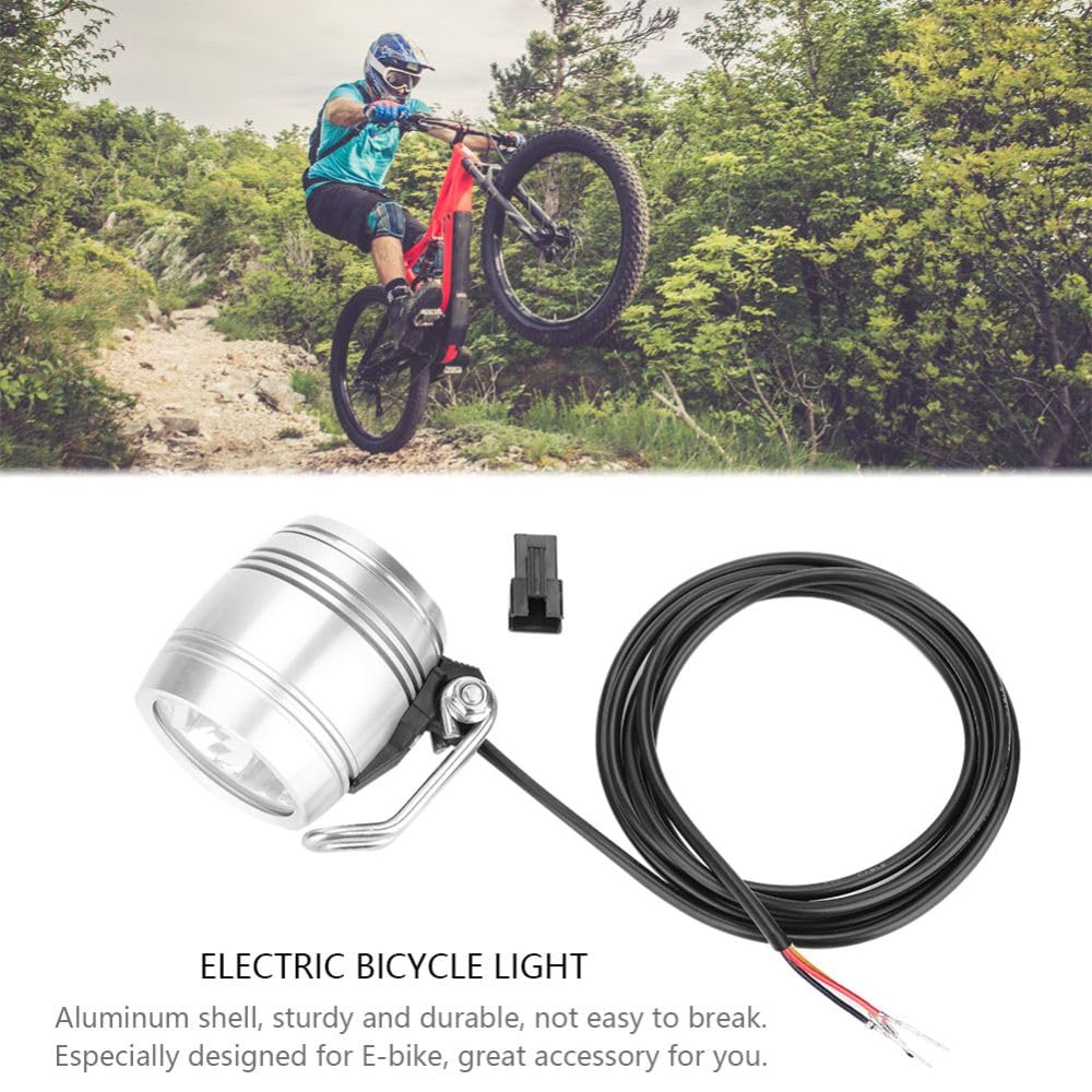 Phare avant de vélo en alliage d'aluminium avec klaxon – Lumière avant et klaxon de sécurité 2 en 1 pour vélos de 24 V-48 V, support de guidon compact, luminosité 5 W 100 lm, câble de 1,5 m