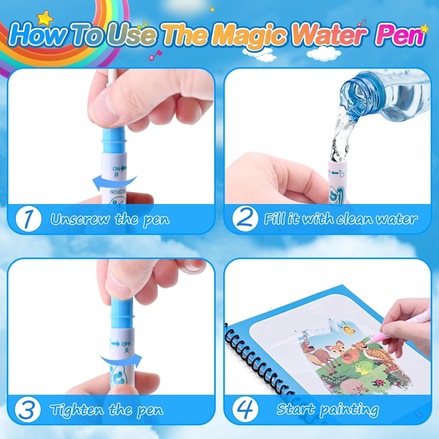 QEEIG Reusable Magic Water Quick Dry Book Learning Toy and Scribble with Doodle Pen for Painting Fun Drawing Pad Toy for Boys and Girls | Random Designs As Per Stock Epiphany| 16 Cm | Pack of - 2 - Image 6 thumbnail