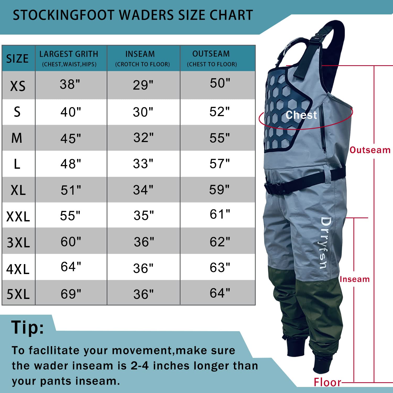 Drryfsh Breathable Fly Fishing Chest Wader Waterproof Hunting Waders