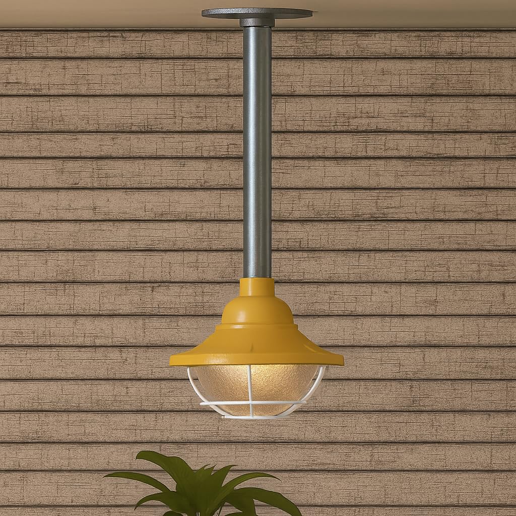 LEDSone E27 Base Industrial Pendant Light - Galvanized Conduit Ceiling Pendant with Metal Yellow Vapor Cage Hanging Indoor Pendant Light Fitting Fixture for Kitchen [Energy Class A+]