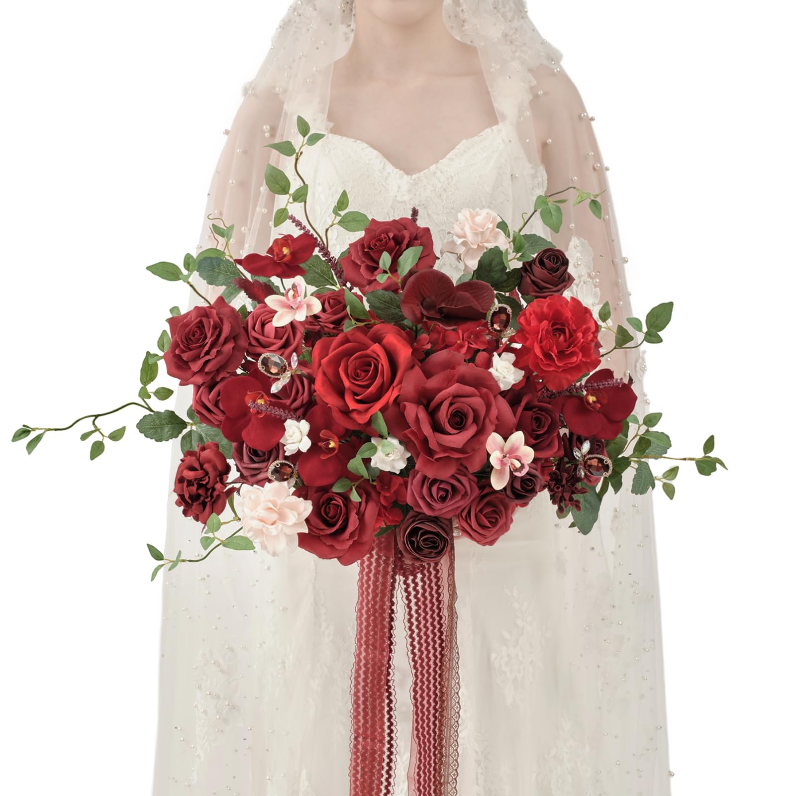 ウェディングブーケ　造花 Amazon｜TINGE TIME 17インチ 造花 ウェディングブーケ 花嫁用