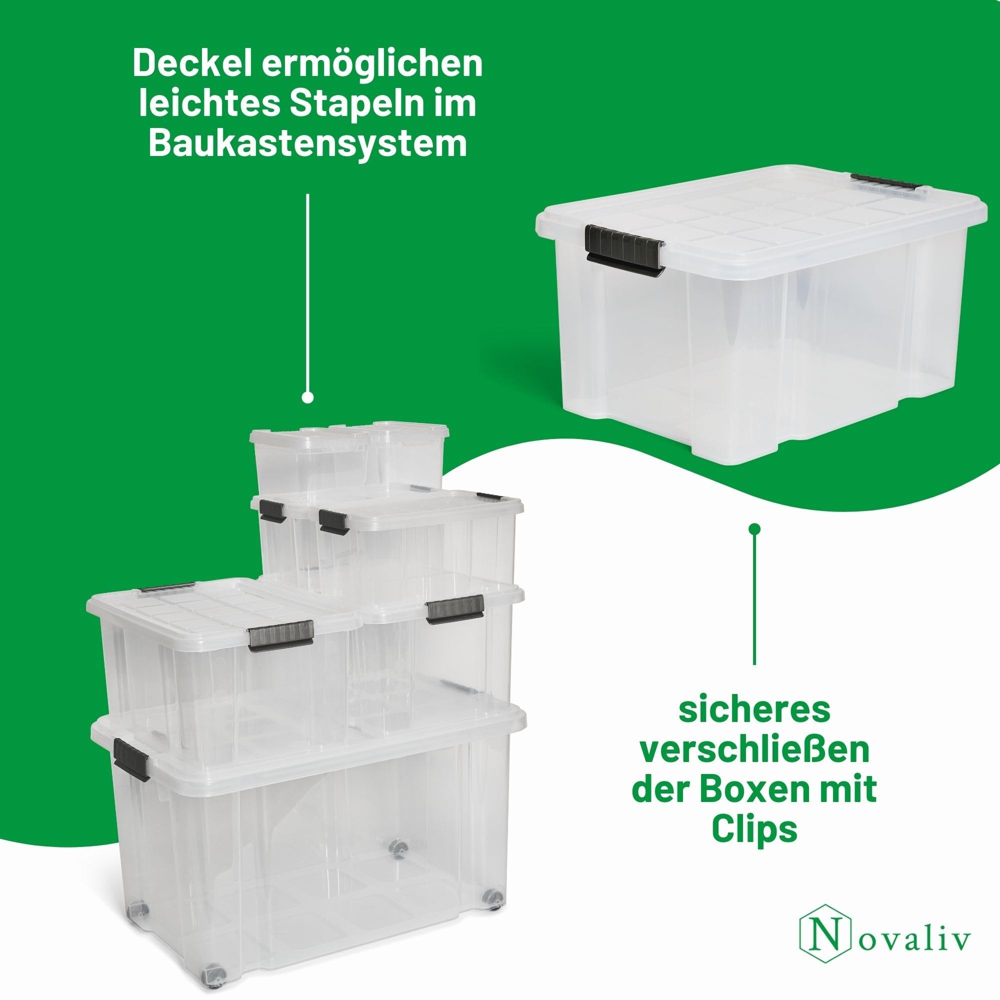 Novaliv Lot de 5 couvercles de rechange de 15 litres avec fermeture à clip 41 x 29 cm, transparents