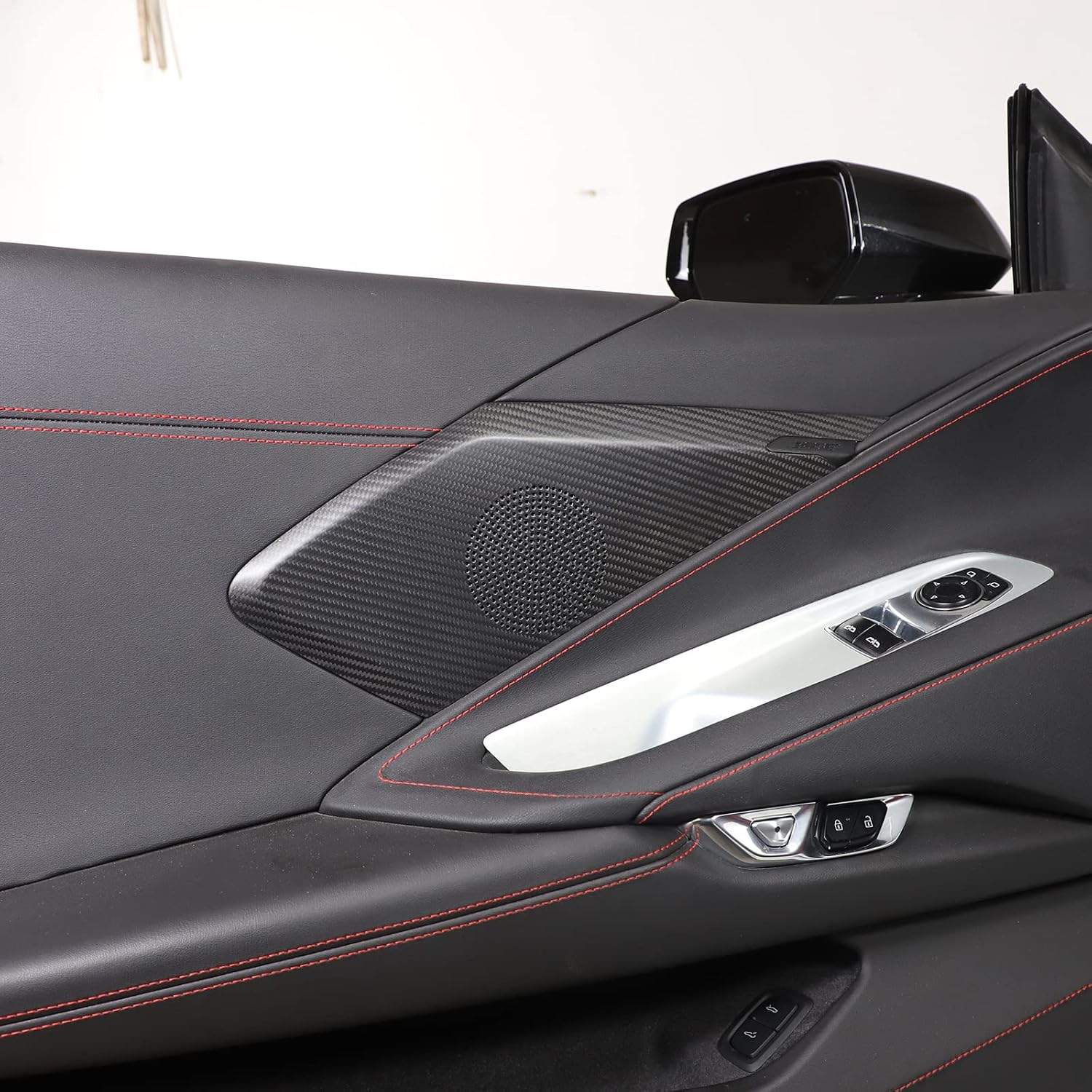Daeiclru Car Side Door Speaker Cover Compatible with Chevrolet Corvette C8 2020-2023, Real Carbon Fiber Car Door Panels Cover Trim, Interior Accessories (Matt Black)
