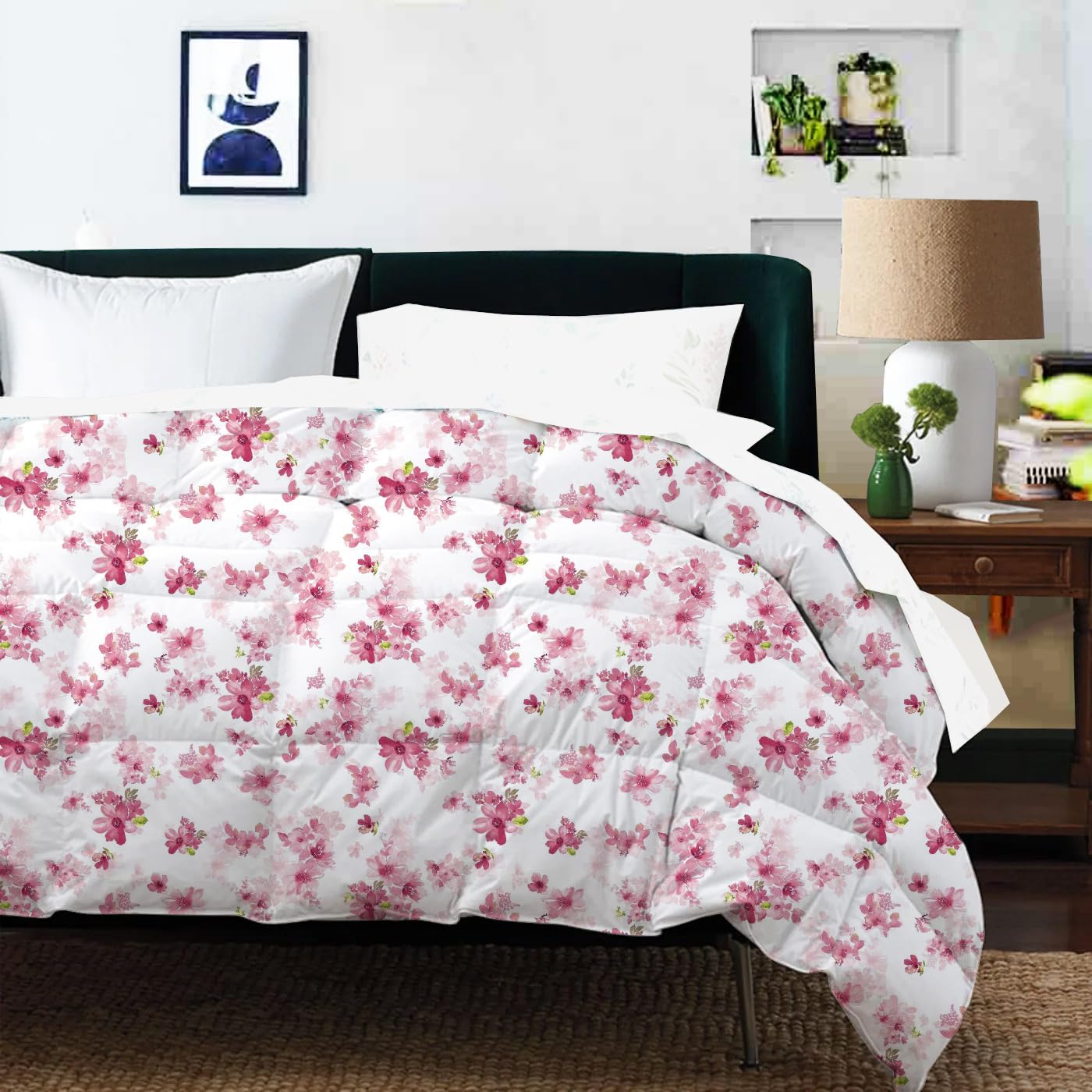 linenaffairs AC Comforter King Size Bed Comforter/Blanket - 300 GSM Microfiber, Box Stitch, All Season (102" x 108" Inches) - Floral Pink (B0DHZXY382) Amazon Price History, Amazon Price Tracker