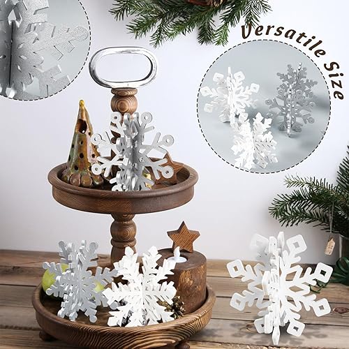 Miniatura 53 de OuMuaMua Juego de 6 decoraciones de mesa de Navidad con copos de nieve – 12 piezas de madera blanca 3D decoración de copo de nieve de mesa