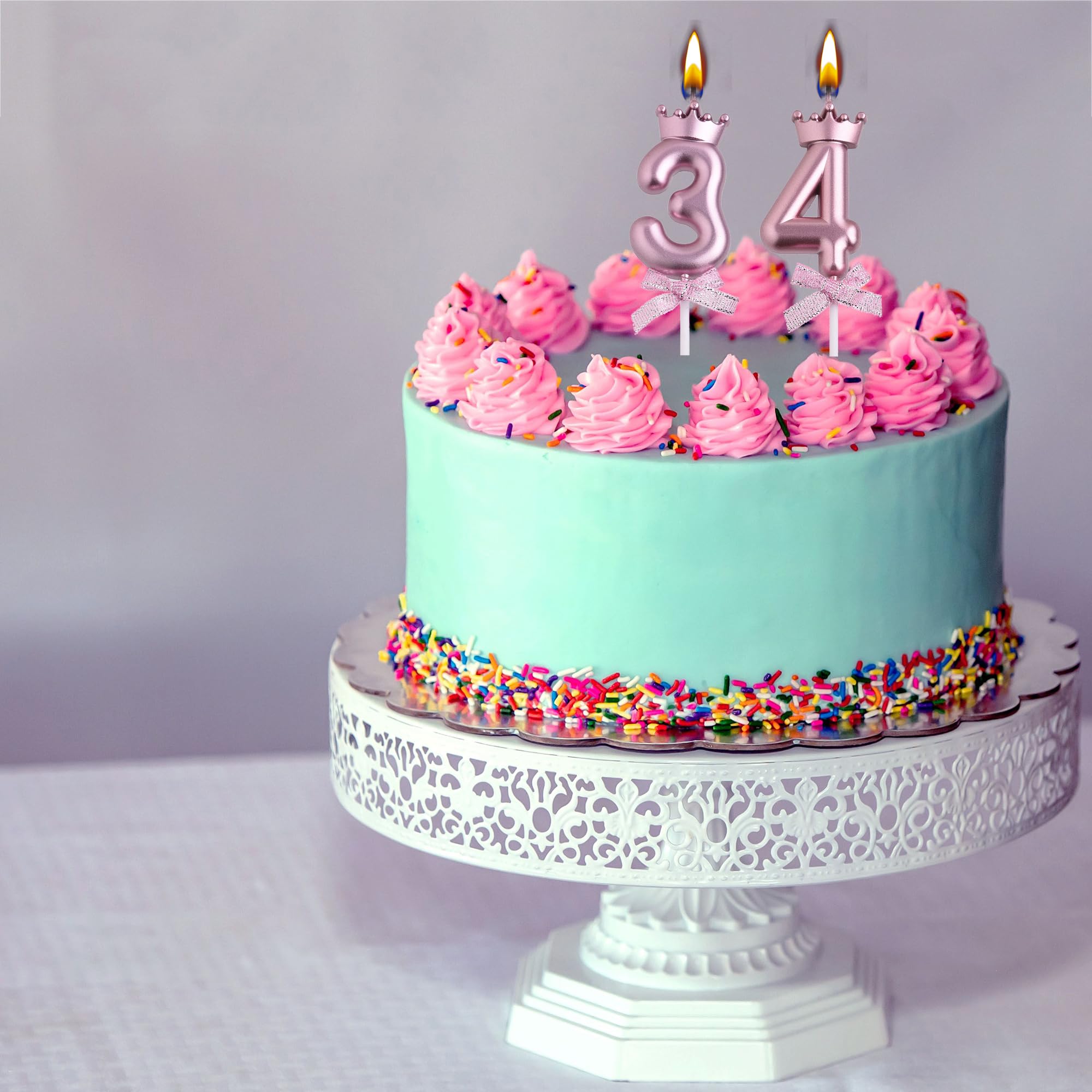 Velas de cumpleaños 34 y 43, velas de cumpleaños con números de 43 a 34 años, decoración de pastel de feliz cumpleaños, regalos para mujeres y hombres (oro rosa)
