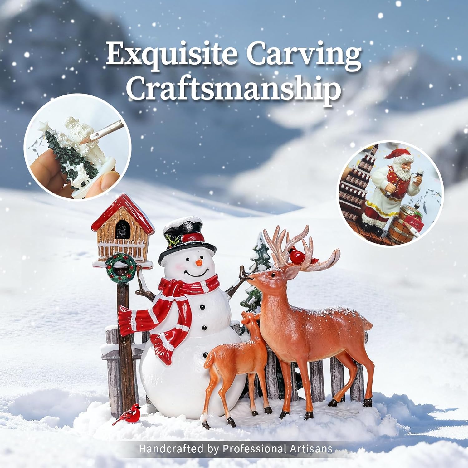 Snowman Christmas Snow Globe Lantern - Musical Snow Globes That Light Up with Cardinal Reindeer and Pine Trees, LED Glitter Water Spinning Decoration Gift Music Box - Image 3